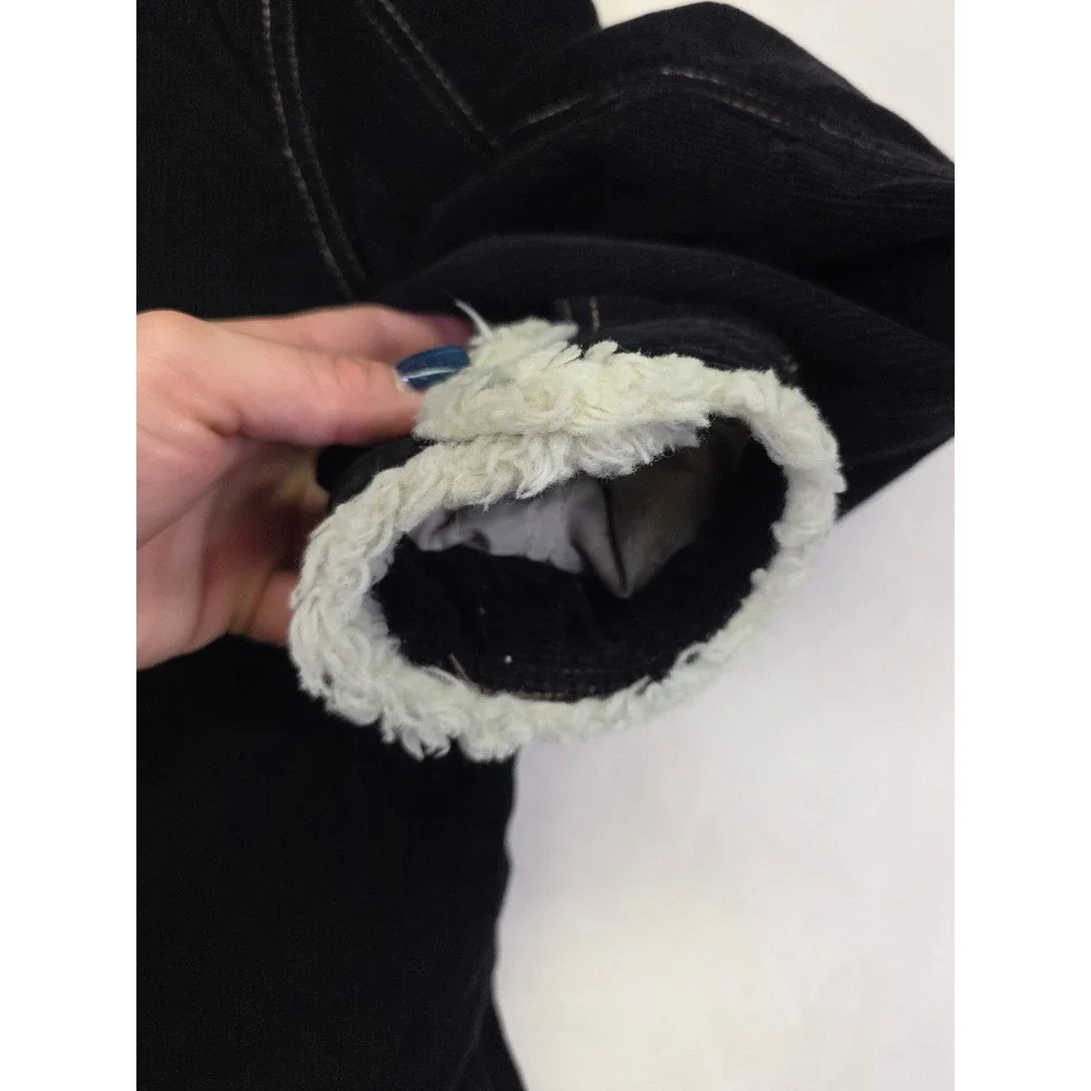 Y2K French Cuff Corduroy Jacket‎ Womens L Black Sherpa Lined Grunge Cozy Fall